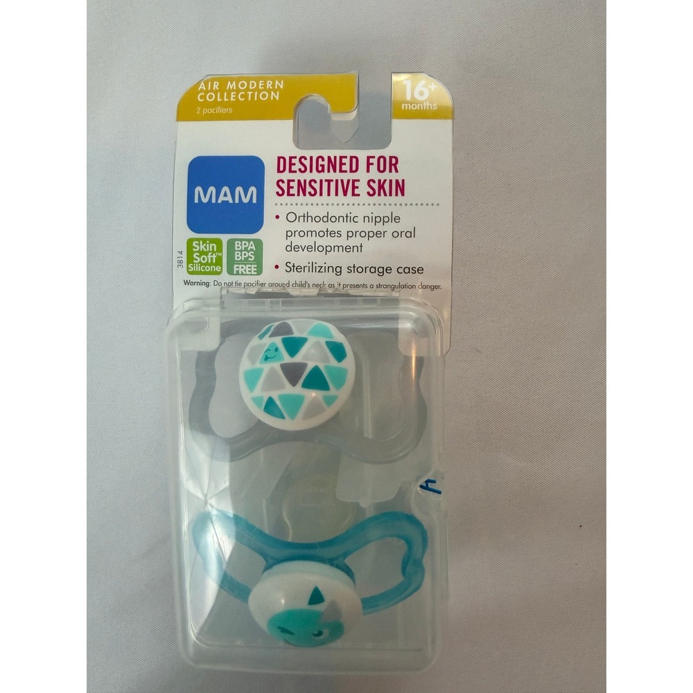 MAM Air Modern Collection 2-Pack Pacifiers 16+ Months Teal Geometric NEW